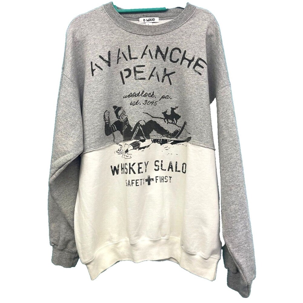 B Wood Crewneck Pullover Whisky Salado Grey and White Size L Skiing